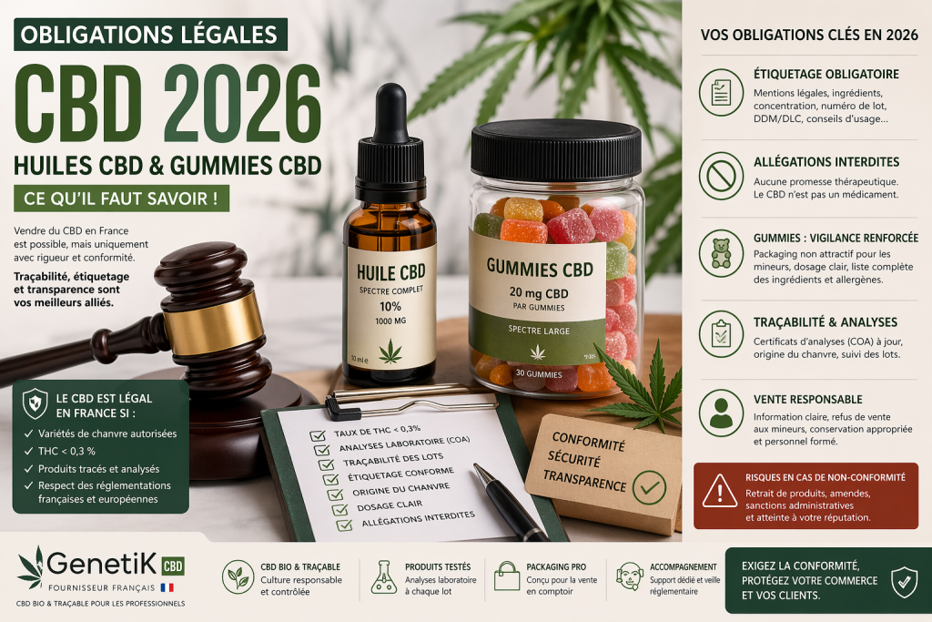 Obligations légales huiles CBD & gummies CBD 2026 en France